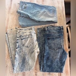 Acid Wash Skinny Jeans in Blue and Light Wash (3 pairs total sold together)